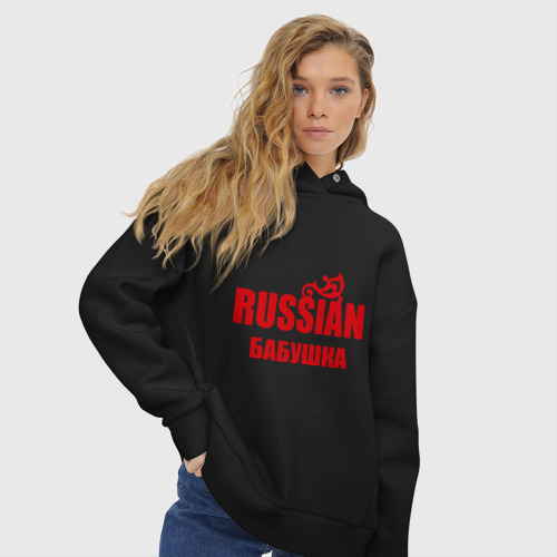 Женское худи Oversize хлопок Russian бабушка, цвет черный - фото 4