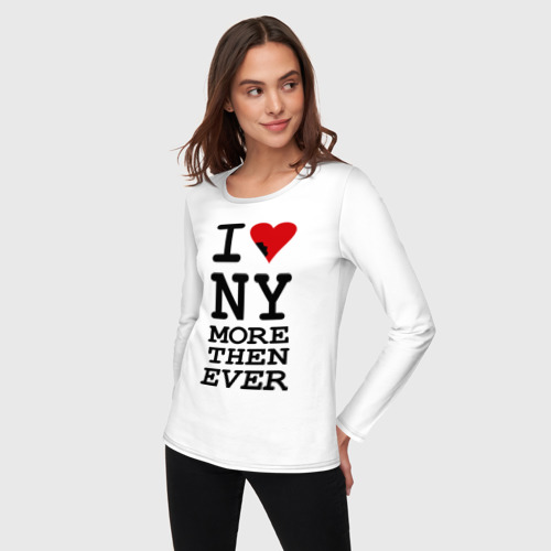 Женский лонгслив хлопок I love NY more that ever, цвет белый - фото 3