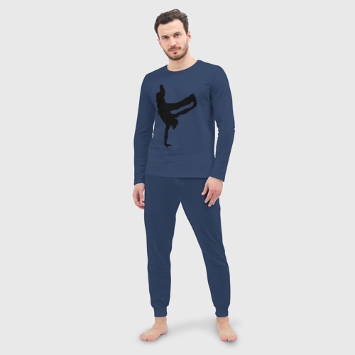 Мужская пижама с лонгсливом хлопок Брэйк дансер, цвет темно-синий - фото 3