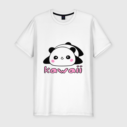 Мужская футболка хлопок Slim Kawaii Panda (Кавай Панда), цвет белый