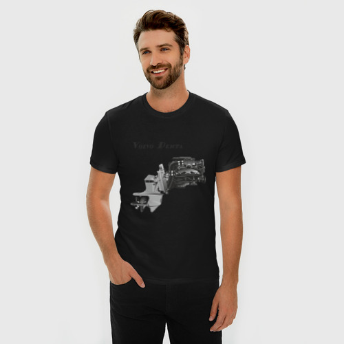 Мужская футболка хлопок Slim Volvo Penta motor boat, цвет черный - фото 3