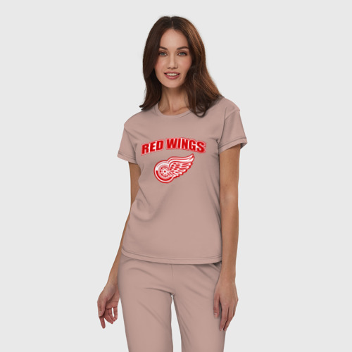 Женская пижама хлопок Detroit Red Wings 2, цвет пыльно-розовый - фото 3