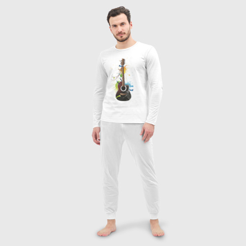 Мужская пижама с лонгсливом хлопок Гитара 2, цвет белый - фото 3
