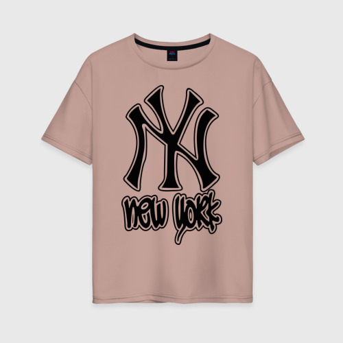 Женская футболка хлопок Oversize New York Нью Йорк, цвет пыльно-розовый