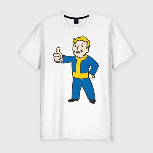 Мужская приталенная футболка из хлопка с принтом Мальчик из Fallout, вид спереди №1