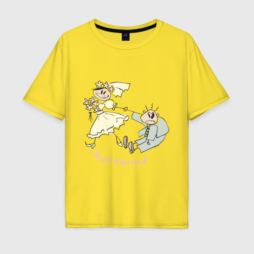 Мужская футболка хлопок Oversize Just married (2), цвет желтый
