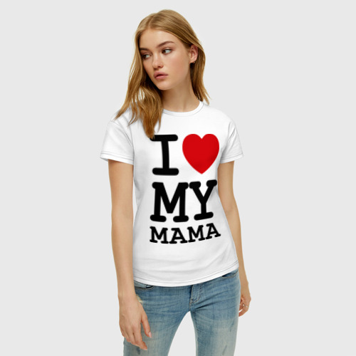 Женская футболка хлопок I love my mama, цвет белый - фото 3