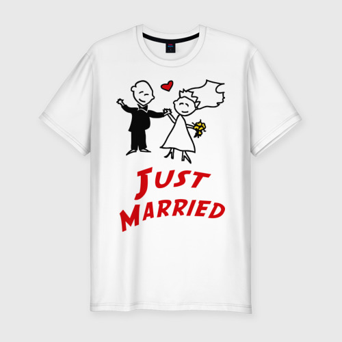 Мужская футболка хлопок Slim Just married, цвет белый