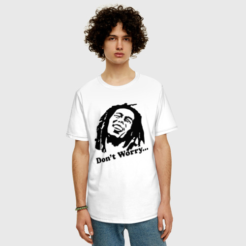 Мужская футболка хлопок Oversize Bob marley-don\'t worry, цвет белый - фото 3