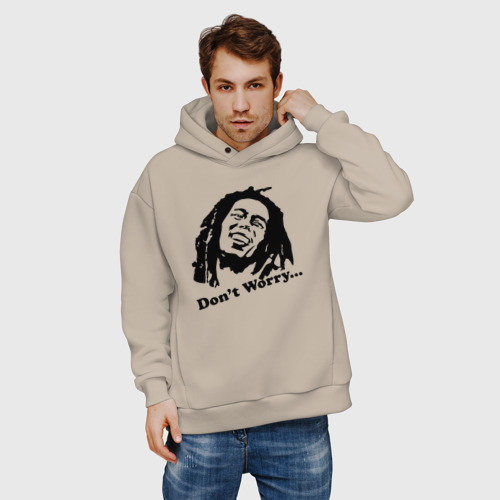 Мужское худи Oversize хлопок Bob marley-don\'t worry, цвет миндальный - фото 3