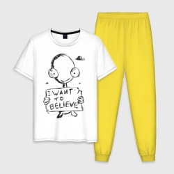 Мужская пижама с белой футболкой хлопок I want to believe