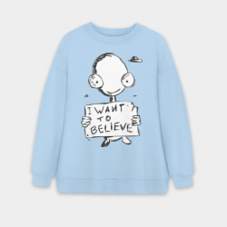 Женский свитшот oversize без начеса хлопок I want to believe