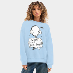 Женский свитшот oversize без начеса хлопок I want to believe - фото 2