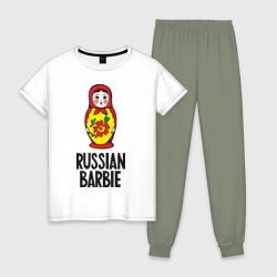 Женская пижама с белой футболкой хлопок Russian Barbie