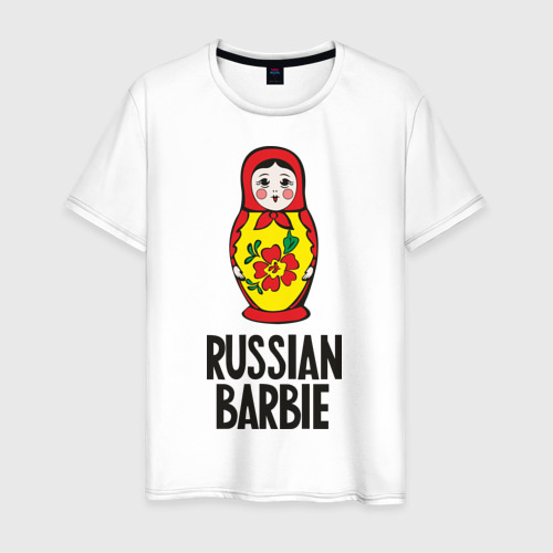 Мужская футболка хлопок Russian Barbie, цвет белый