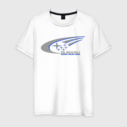 Мужская футболка из хлопка с принтом Subaru world rally team 3, вид спереди №1