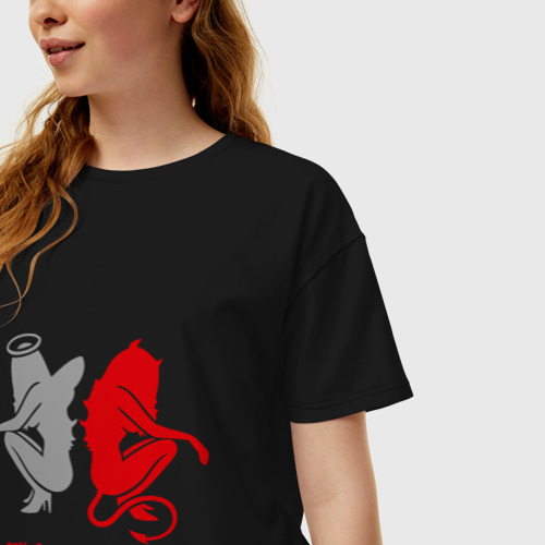 Женская футболка хлопок Oversize с принтом Наполовину ангел, наполовину дьявол, фото на моделе #1