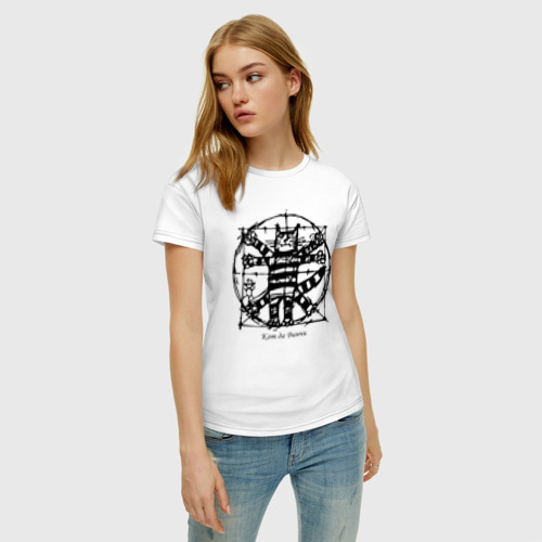 Женская футболка хлопок Кот Да Винчи, цвет белый - фото 3