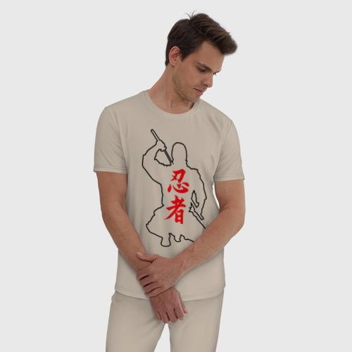Мужская пижама хлопок Ниндзя (4), цвет миндальный - фото 3