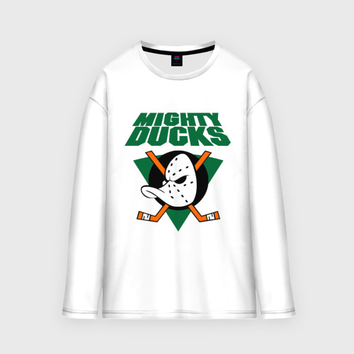 Мужской лонгслив oversize хлопок Anaheim Mighty Ducks 2, цвет белый