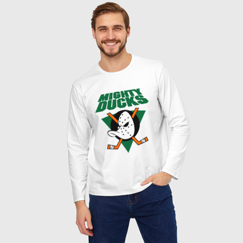 Мужской лонгслив oversize хлопок Anaheim Mighty Ducks 2, цвет белый - фото 3