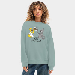 Женский свитшот oversize без начеса хлопок Бендер пьет с Гомером - фото 2