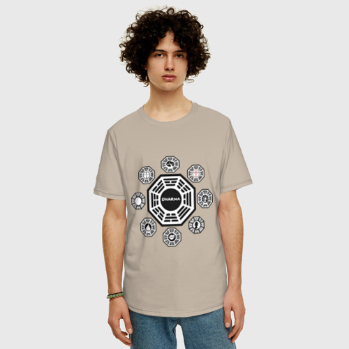 Мужская футболка хлопок Oversize с принтом LOST - Все станции Dharma, фото на моделе #1