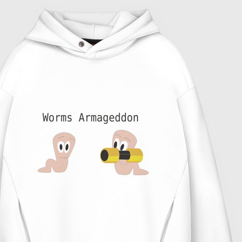 Мужское худи Oversize хлопок Worms armageddon, цвет белый - фото 4