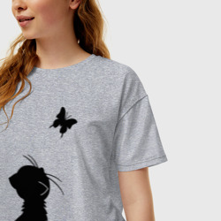 Женская футболка хлопок Oversize Котенок и бабочка - фото 2