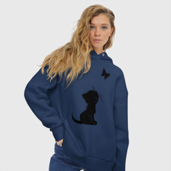 Женское худи Oversize хлопок Котенок и бабочка - фото 2