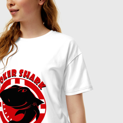 Женская футболка хлопок Oversize Poker shark, цвет белый - фото 3