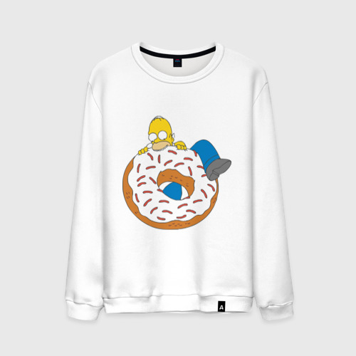 Мужской свитшот хлопок Гомер ест пончик, цвет белый