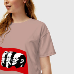 Женская футболка хлопок Oversize Маркс, Энгельс, Ленин - фото 2