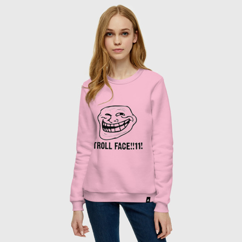 Женский свитшот хлопок Troll face, цвет светло-розовый - фото 3
