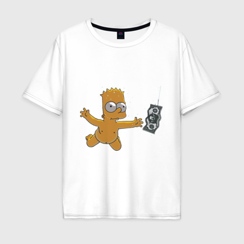 Мужская футболка из хлопка оверсайз с принтом Плавающий Барт, вид спереди №1