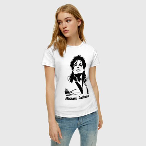 Женская футболка хлопок Michael Jackson, цвет белый - фото 3