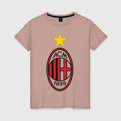 Женская футболка хлопок Italian Serie A. AC Milan, цвет пыльно-розовый