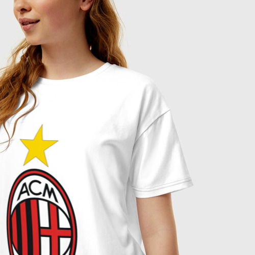 Женская футболка хлопок Oversize Italian Serie A. AC Milan, цвет белый - фото 3