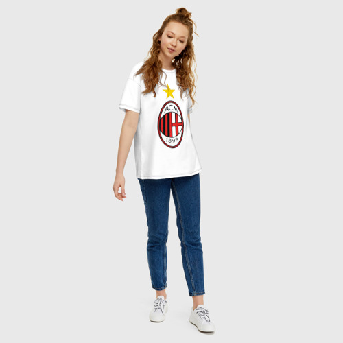 Женская футболка хлопок Oversize Italian Serie A. AC Milan, цвет белый - фото 5