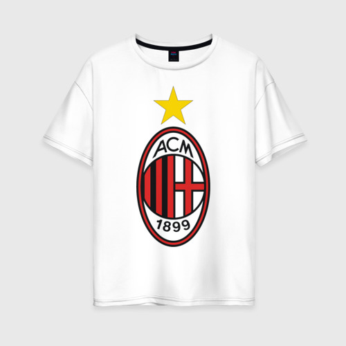 Женская футболка хлопок Oversize Italian Serie A. AC Milan, цвет белый