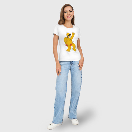 Женская футболка хлопок Slim Гомер Симпсон танцует, цвет белый - фото 5