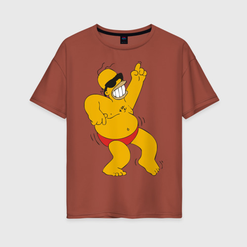 Женская футболка хлопок Oversize Гомер Симпсон танцует, цвет кирпичный