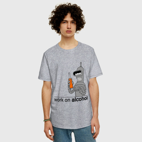 Мужская футболка хлопок Oversize Work on alcohol, цвет меланж - фото 3