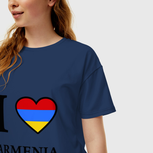 Женская футболка хлопок Oversize I love Armenia, цвет темно-синий - фото 3