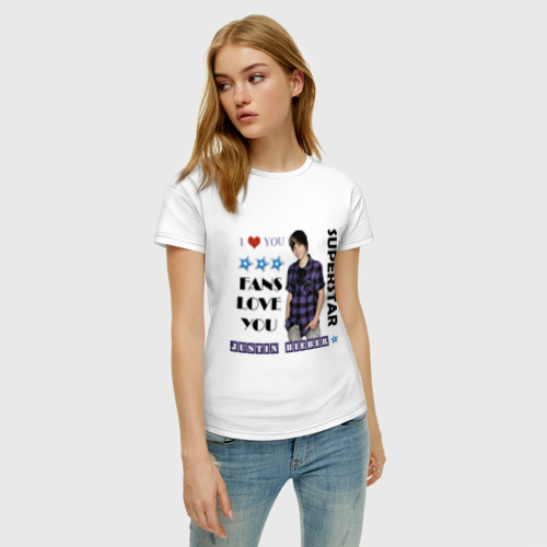 Женская футболка хлопок Джастин Бибер (2), цвет белый - фото 3