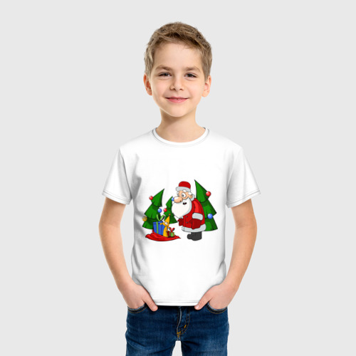 Детская футболка хлопок новогодняя с дед морозом, цвет белый - фото 3