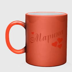 Кружка с принтом Имена - Марина для любого человека, вид спереди №2. Цвет основы: белый + красный