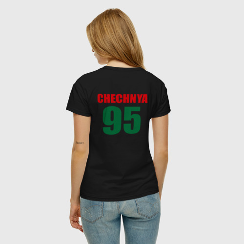 Женская футболка хлопок Чечня 95 регион, цвет черный - фото 4