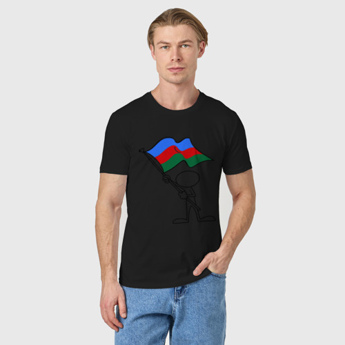 Мужская футболка хлопок Waving flag - Azerbaijan, цвет черный - фото 3