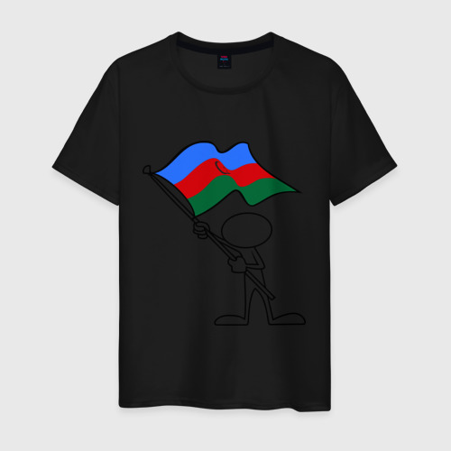 Мужская футболка хлопок Waving flag - Azerbaijan, цвет черный
